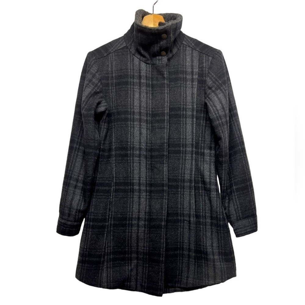 BRIDGE & BURN Gray Plaid Wool Coat - Picture 3 of 12